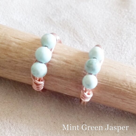 Mint Green Jasper & Copper! Slim Beaded Handmade Rings - Sturdy Every Day Wear! - Picture 3 of 6